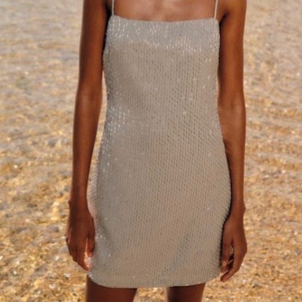 Zara Silver-Beige Sequin Mini Dress